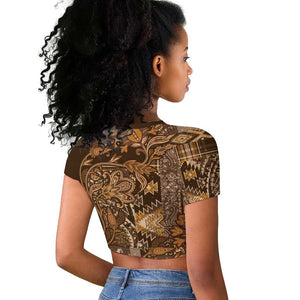 Afro Floral mix Maasai Shuka Raglan Cropped T shirt Gold Moitf