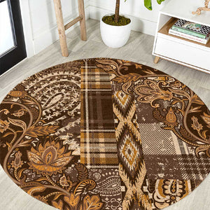 Afro Floral mix Maasai Shuka Round Carpet Gold Moitf