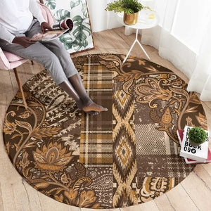 Afro Floral mix Maasai Shuka Round Carpet Gold Moitf