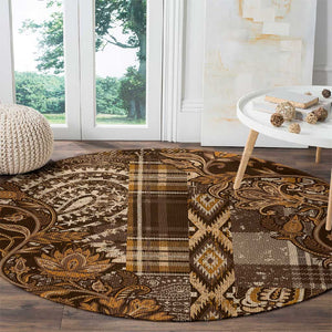 Afro Floral mix Maasai Shuka Round Carpet Gold Moitf