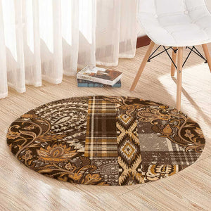 Afro Floral mix Maasai Shuka Round Carpet Gold Moitf