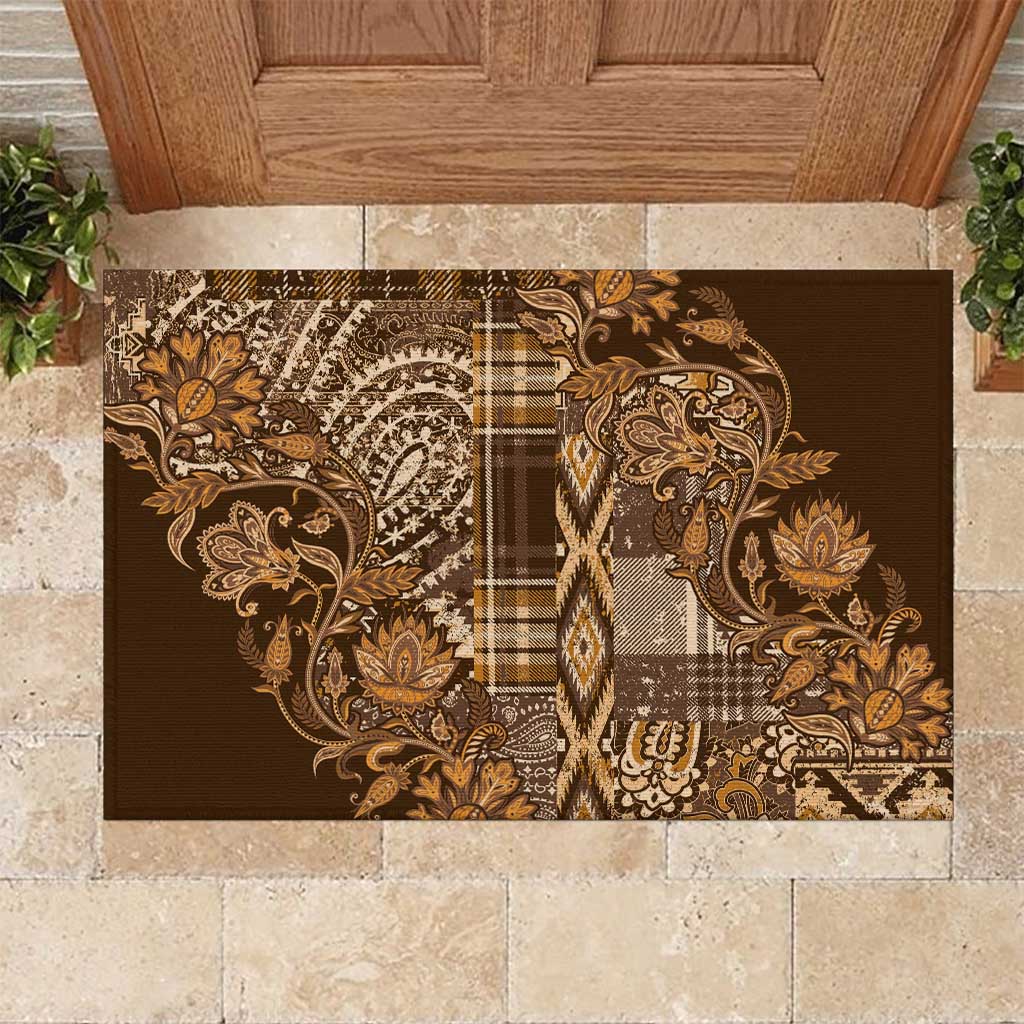 Afro Floral mix Maasai Shuka Rubber Doormat Gold Moitf