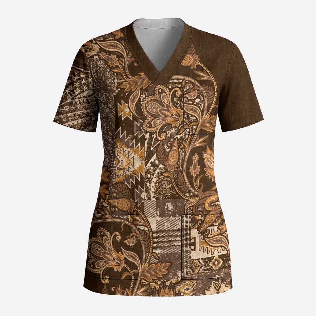 Africa Floral mix Maasai Shuka Scrub Top Gold Moitf