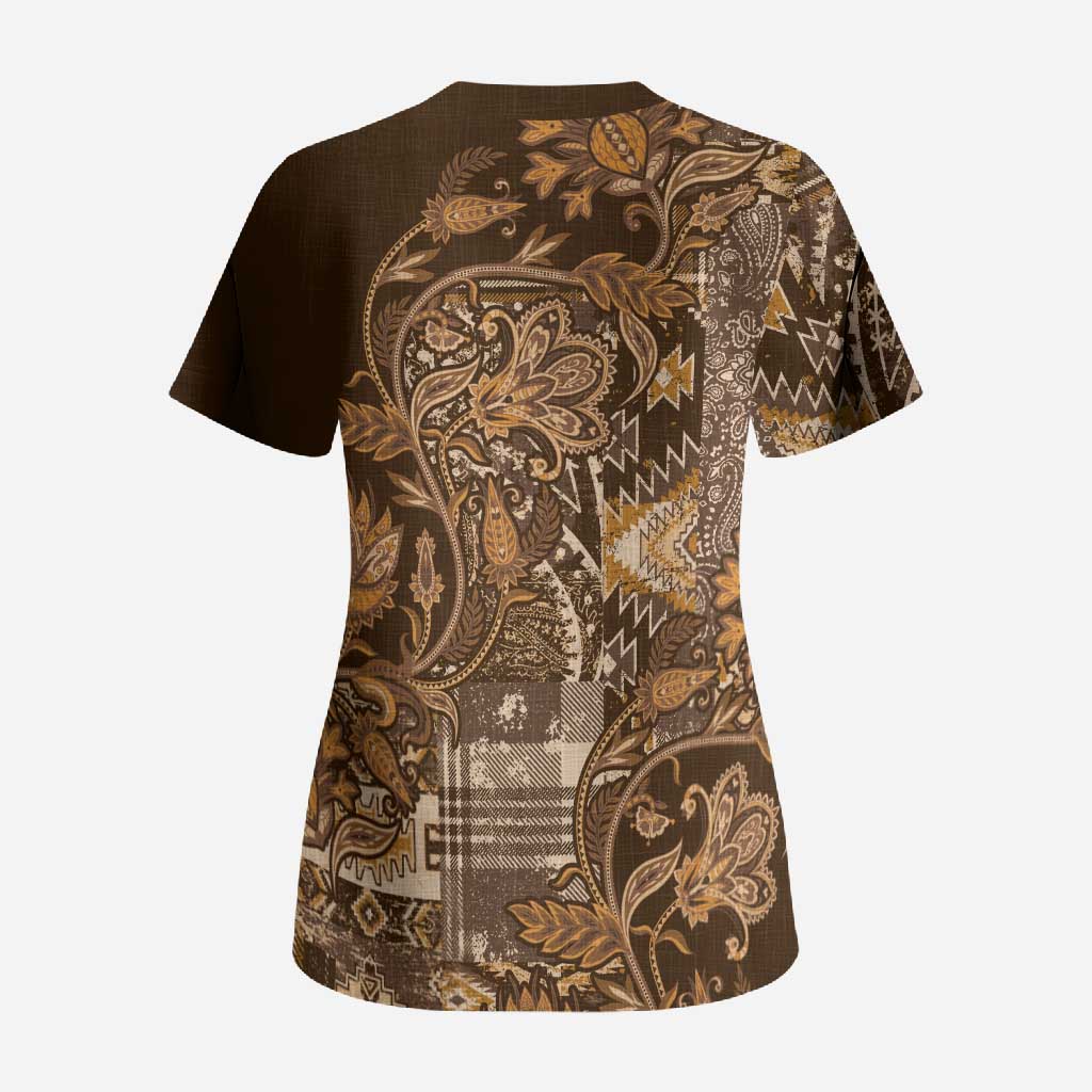 Africa Floral mix Maasai Shuka Scrub Top Gold Moitf