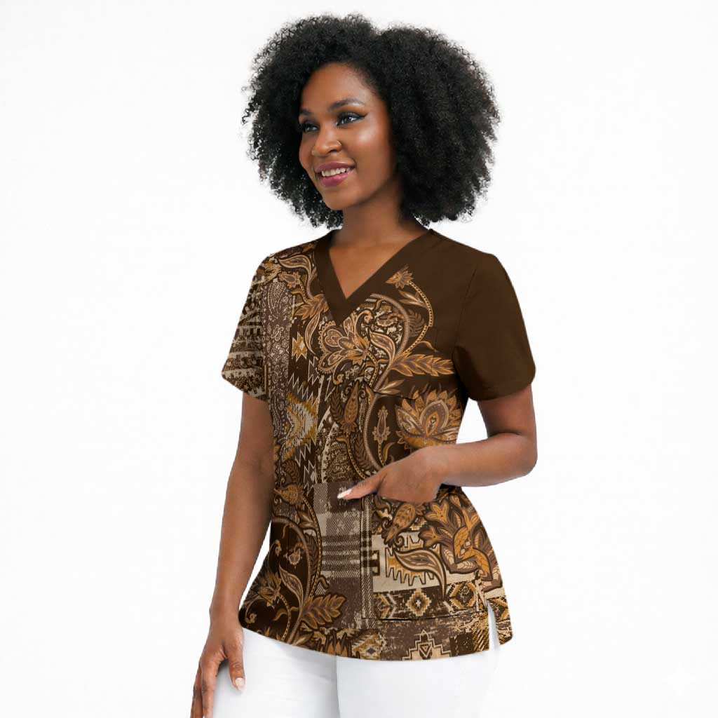 Africa Floral mix Maasai Shuka Scrub Top Gold Moitf