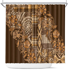 Afro Floral mix Maasai Shuka Shower Curtain Gold Moitf