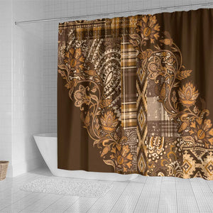 Afro Floral mix Maasai Shuka Shower Curtain Gold Moitf