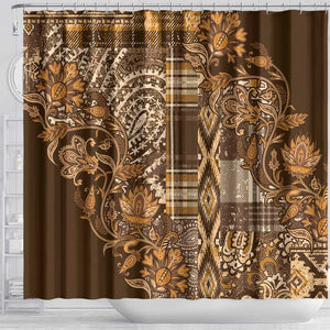 Afro Floral mix Maasai Shuka Shower Curtain Gold Moitf