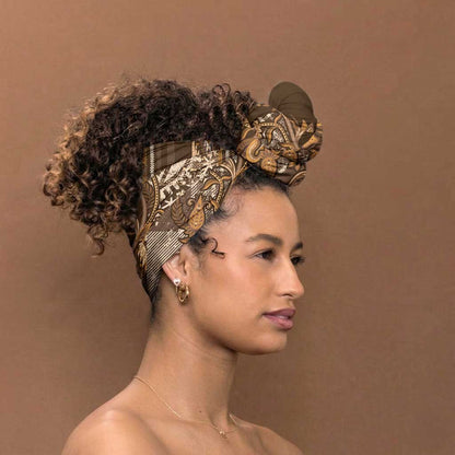 Africa Floral mix Maasai Shuka Simple Headwrap Gold Moitf