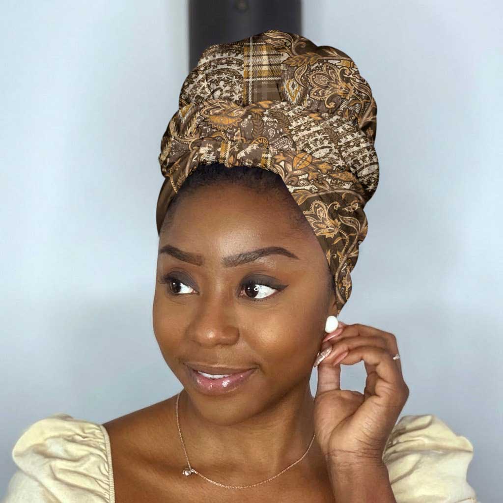 Africa Floral mix Maasai Shuka Simple Headwrap Gold Moitf