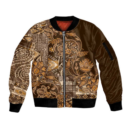 Afro Floral mix Maasai Shuka Sleeve Zip Bomber Jacket Gold Moitf