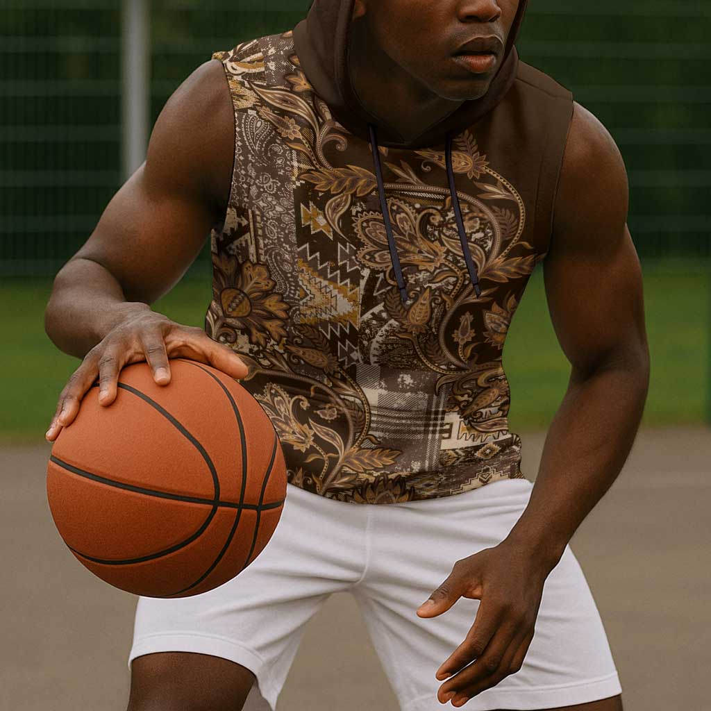Afro Floral mix Maasai Shuka Sleeveless Hoodie Gold Moitf - African Pride