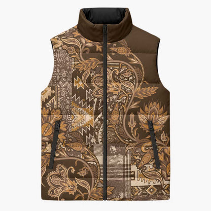 Africa Floral mix Maasai Shuka Sleeveless Puffer Jacket Gold Moitf