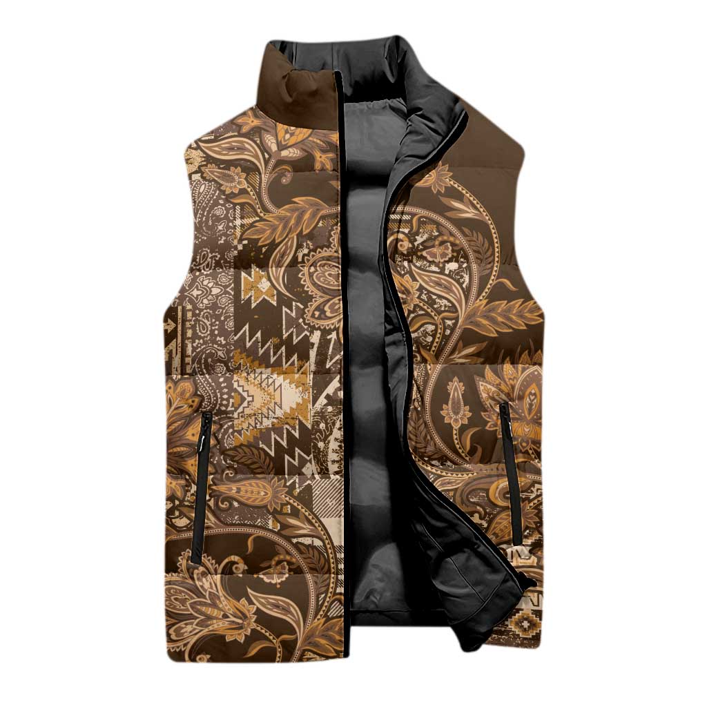 Africa Floral mix Maasai Shuka Sleeveless Puffer Jacket Gold Moitf