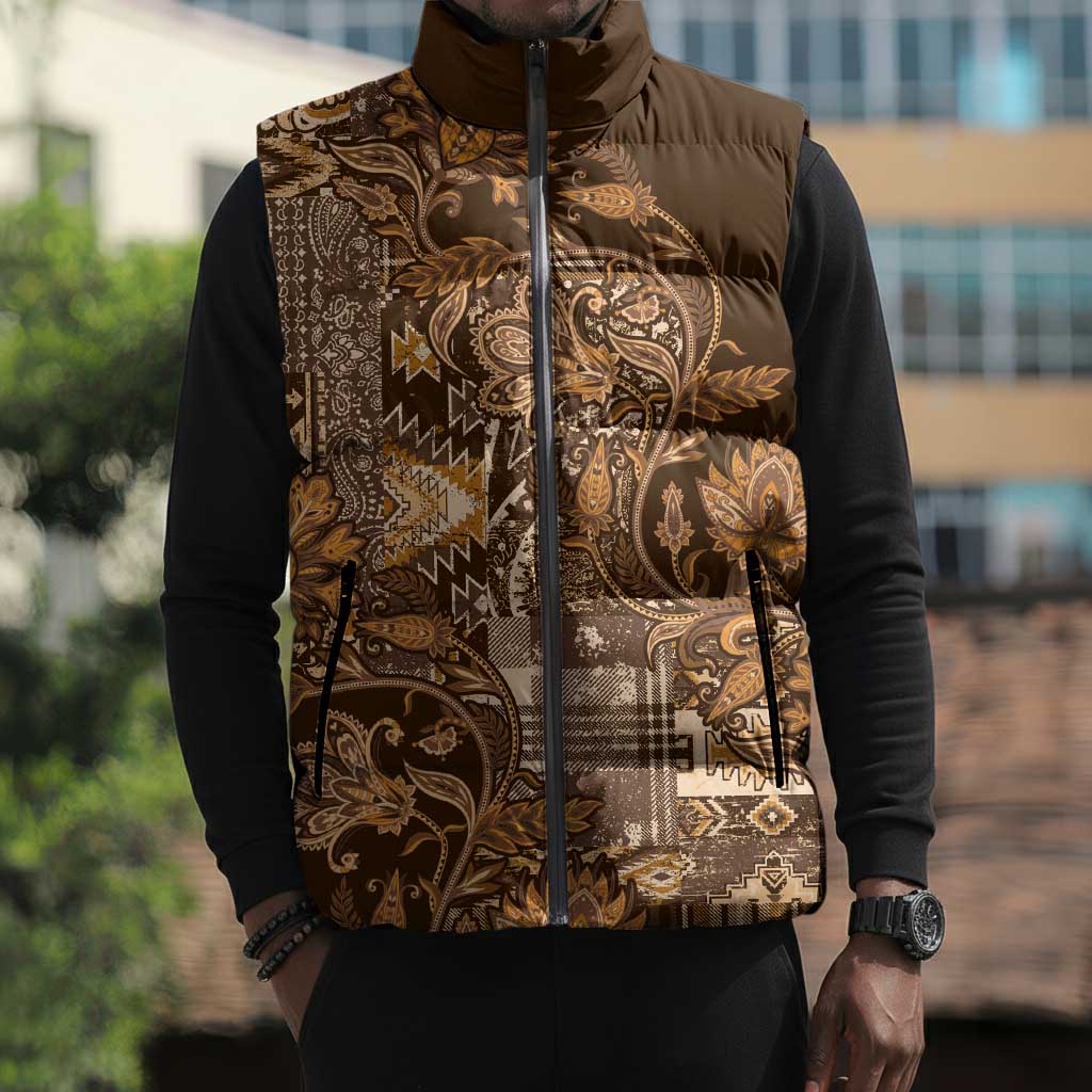 Africa Floral mix Maasai Shuka Sleeveless Puffer Jacket Gold Moitf