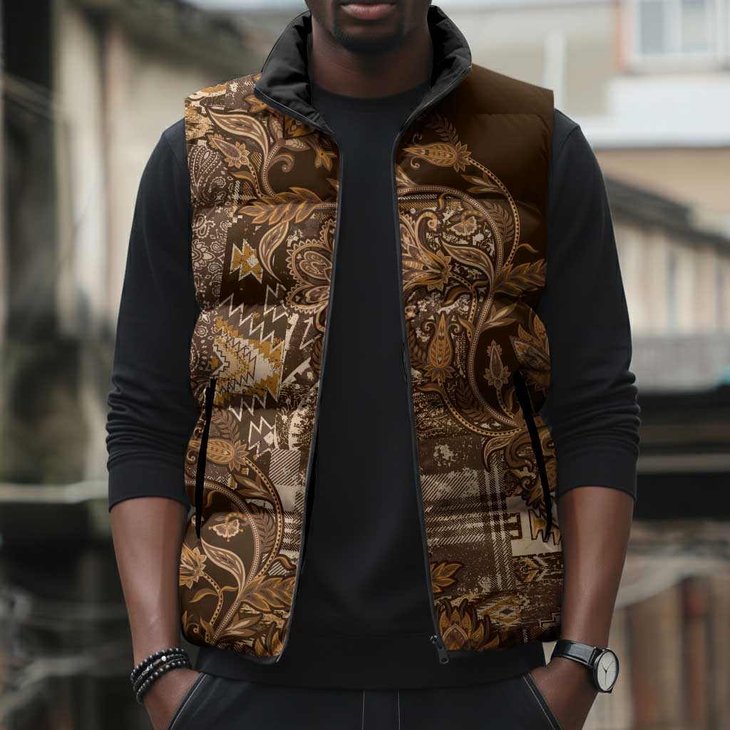 Africa Floral mix Maasai Shuka Sleeveless Puffer Jacket Gold Moitf