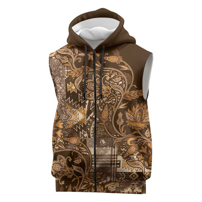 Afro Floral mix Maasai Shuka Sleeveless Zip Hoodie Gold Moitf - African Pride