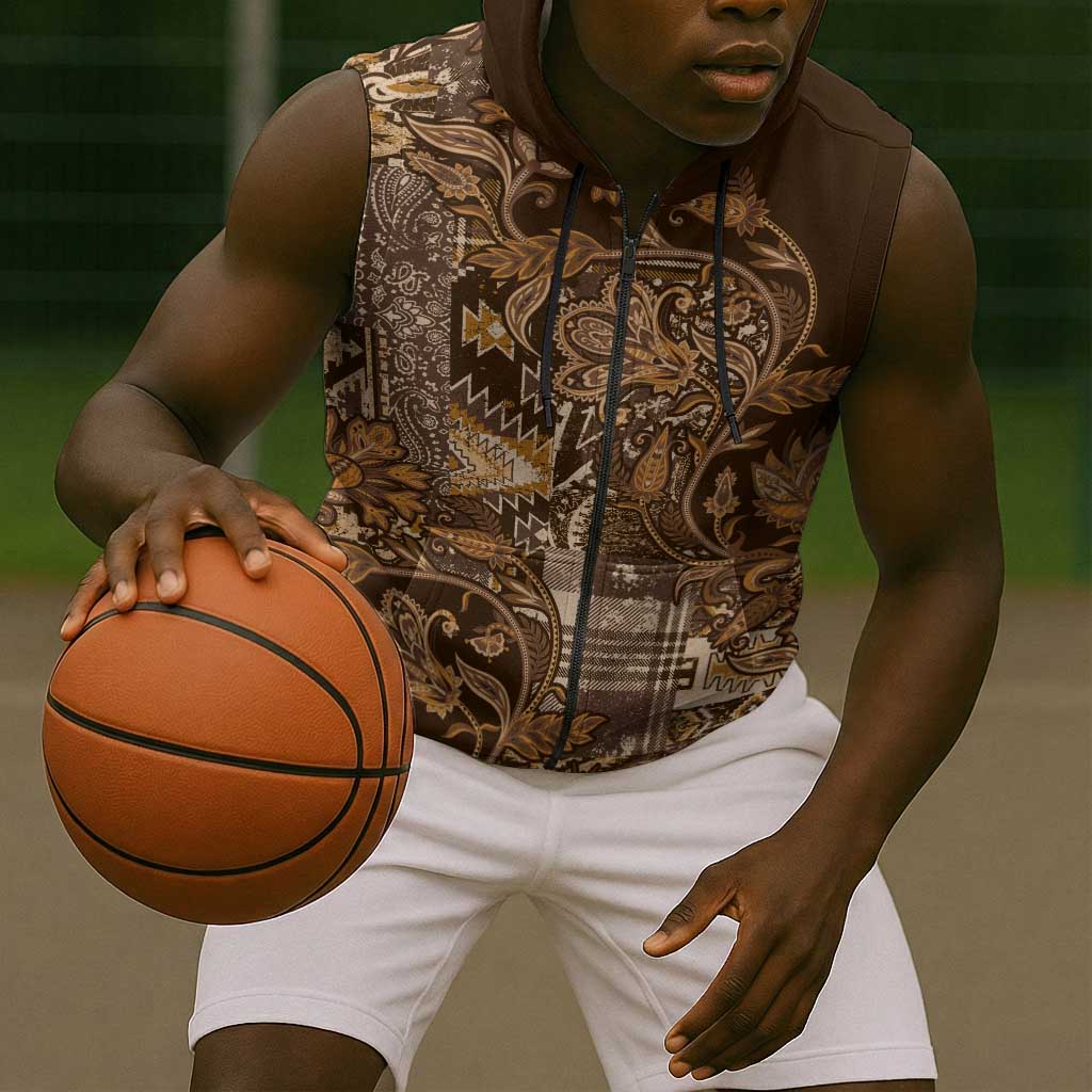 Afro Floral mix Maasai Shuka Sleeveless Zip Hoodie Gold Moitf - African Pride