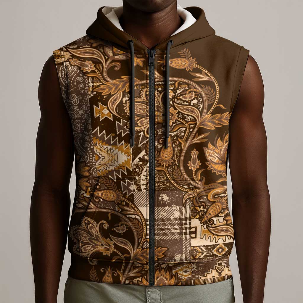 Afro Floral mix Maasai Shuka Sleeveless Zip Hoodie Gold Moitf - African Pride