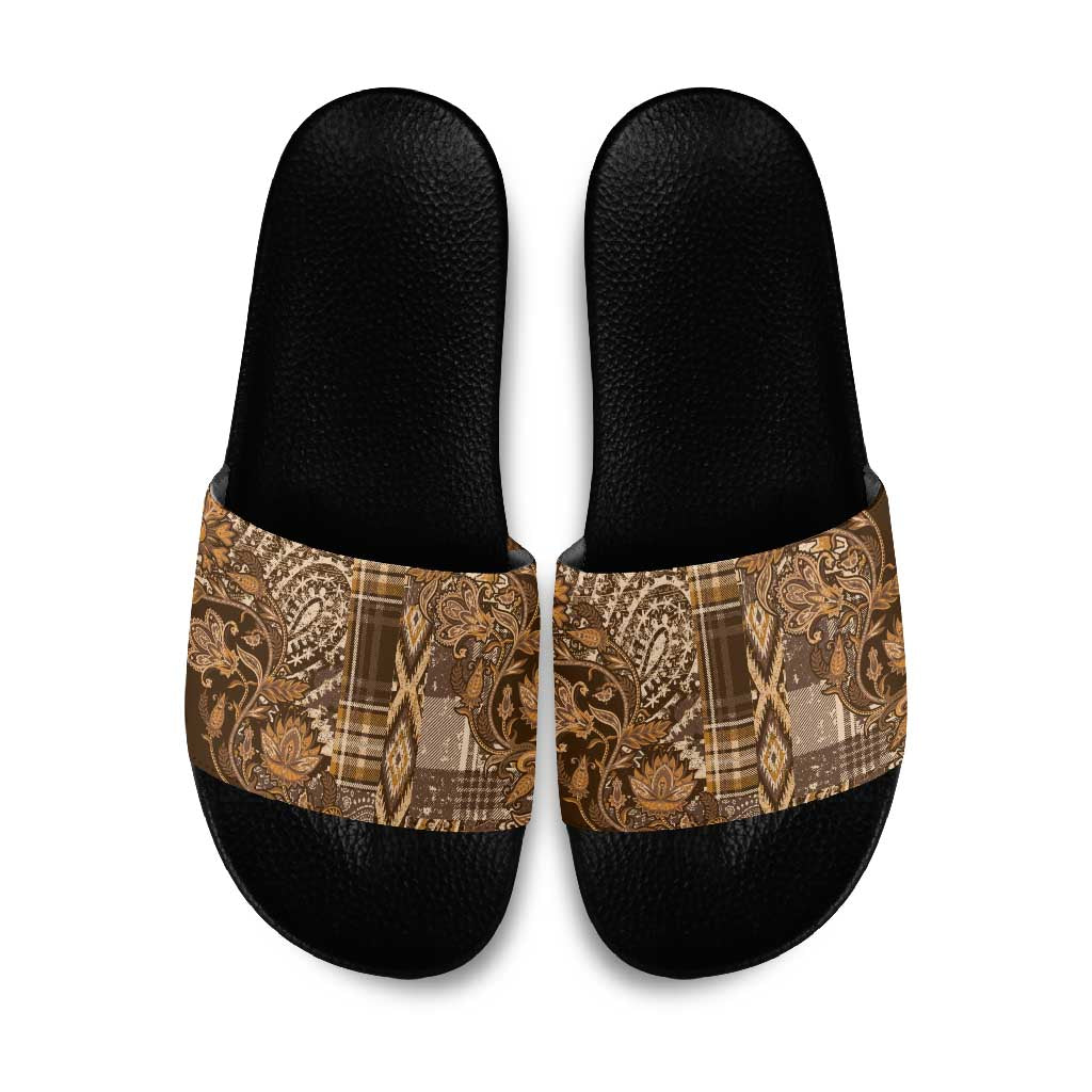 Africa Floral mix Maasai Shuka Slide Sandals Gold Moitf