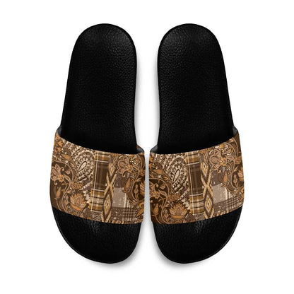 Africa Floral mix Maasai Shuka Slide Sandals Gold Moitf