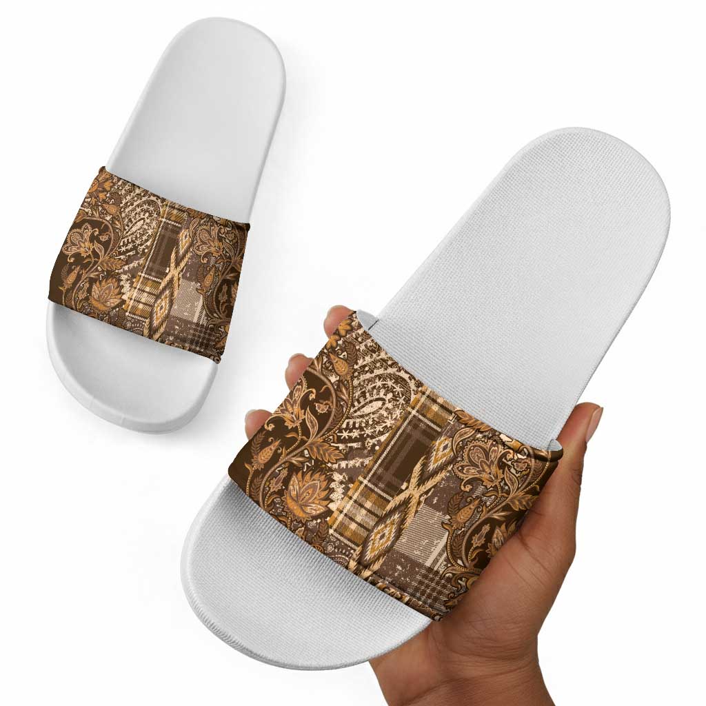 Africa Floral mix Maasai Shuka Slide Sandals Gold Moitf