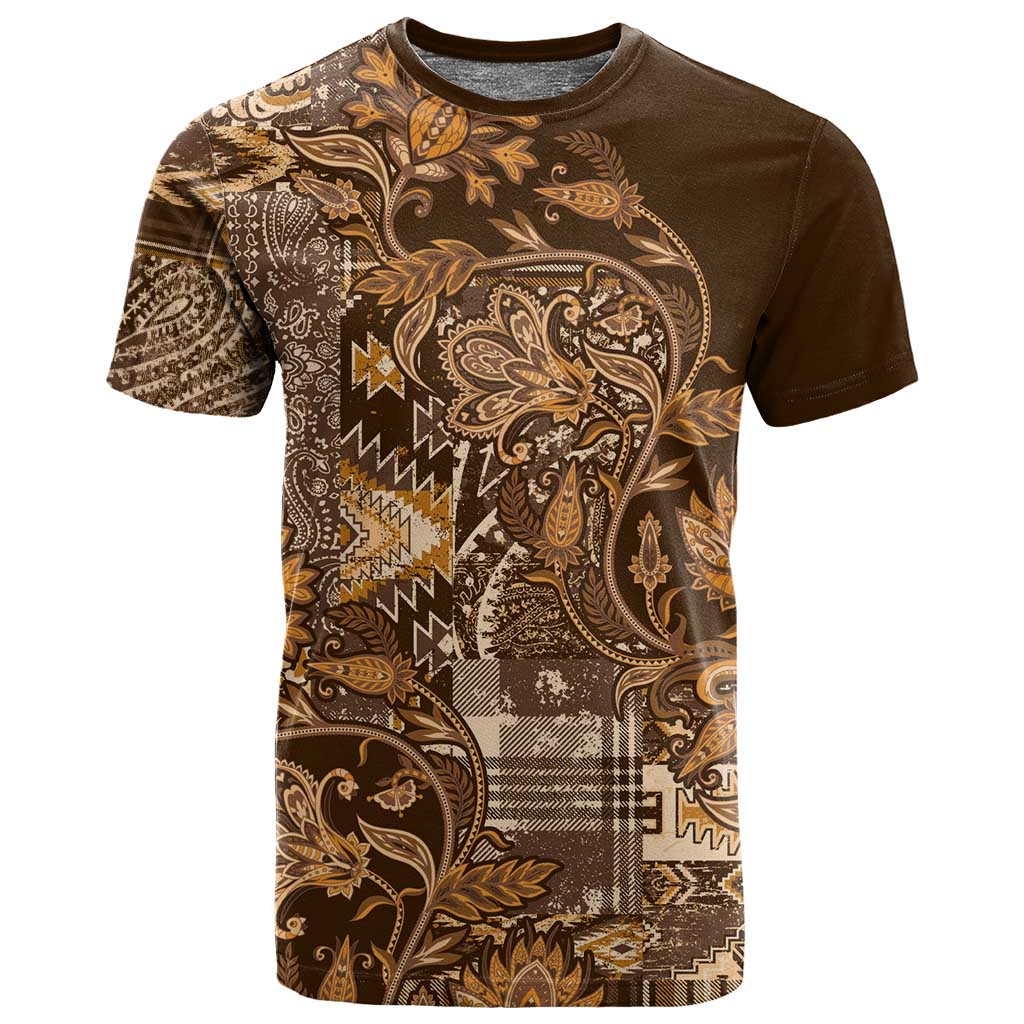 Afro Floral mix Maasai Shuka T shirt Gold Moitf