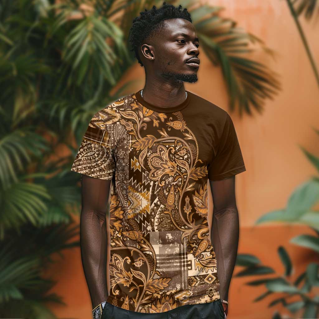 Afro Floral mix Maasai Shuka T shirt Gold Moitf