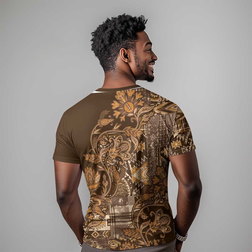 Afro Floral mix Maasai Shuka T shirt Gold Moitf
