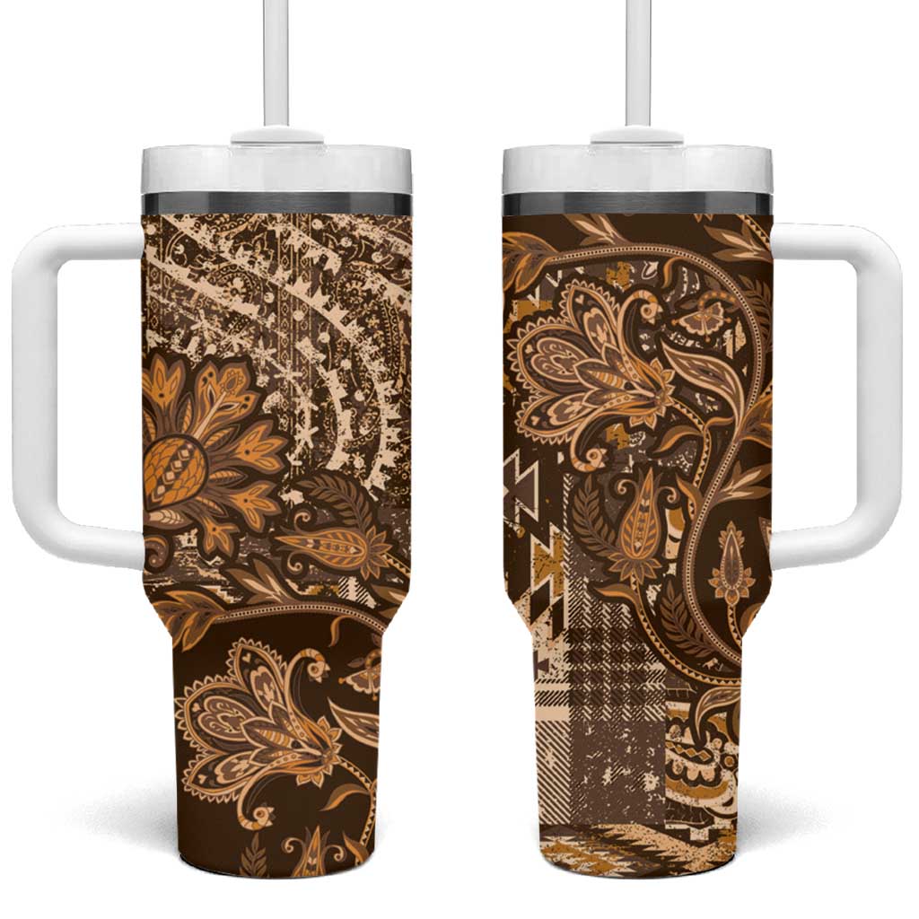 Afro Floral mix Maasai Shuka Tumbler With Handle Gold Moitf