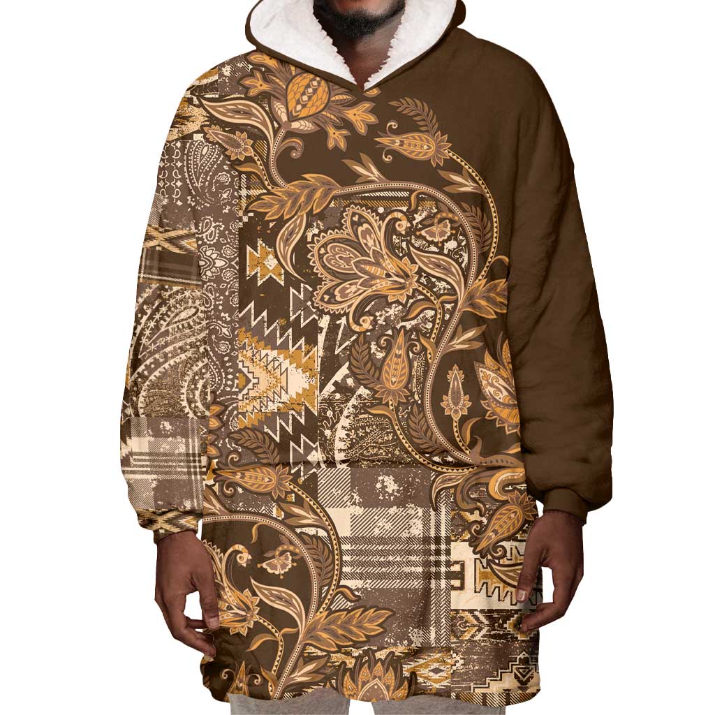 Afro Floral mix Maasai Shuka Wearable Blanket Hoodie Gold Moitf