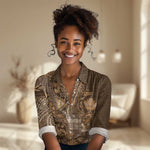 Afro Floral mix Maasai Shuka Women Casual Shirt Gold Moitf LT9