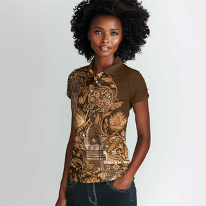 Afro Floral mix Maasai Shuka Women Polo Shirt Gold Moitf