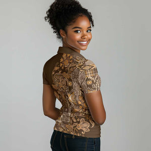 Afro Floral mix Maasai Shuka Women Polo Shirt Gold Moitf