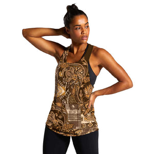 Afro Floral mix Maasai Shuka Women Racerback Tank Gold Moitf