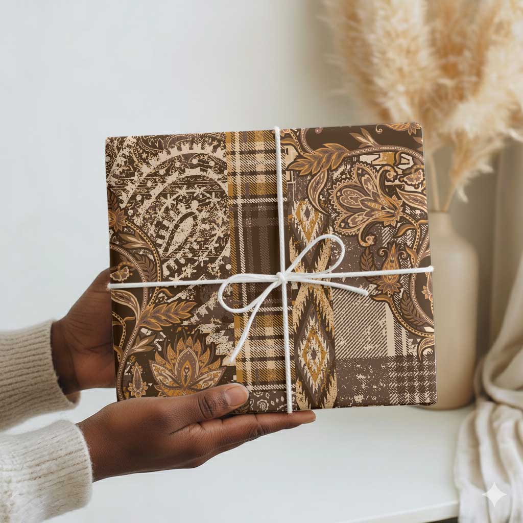 Africa Floral mix Maasai Shuka Wrapping Paper Gold Moitf - African Pride