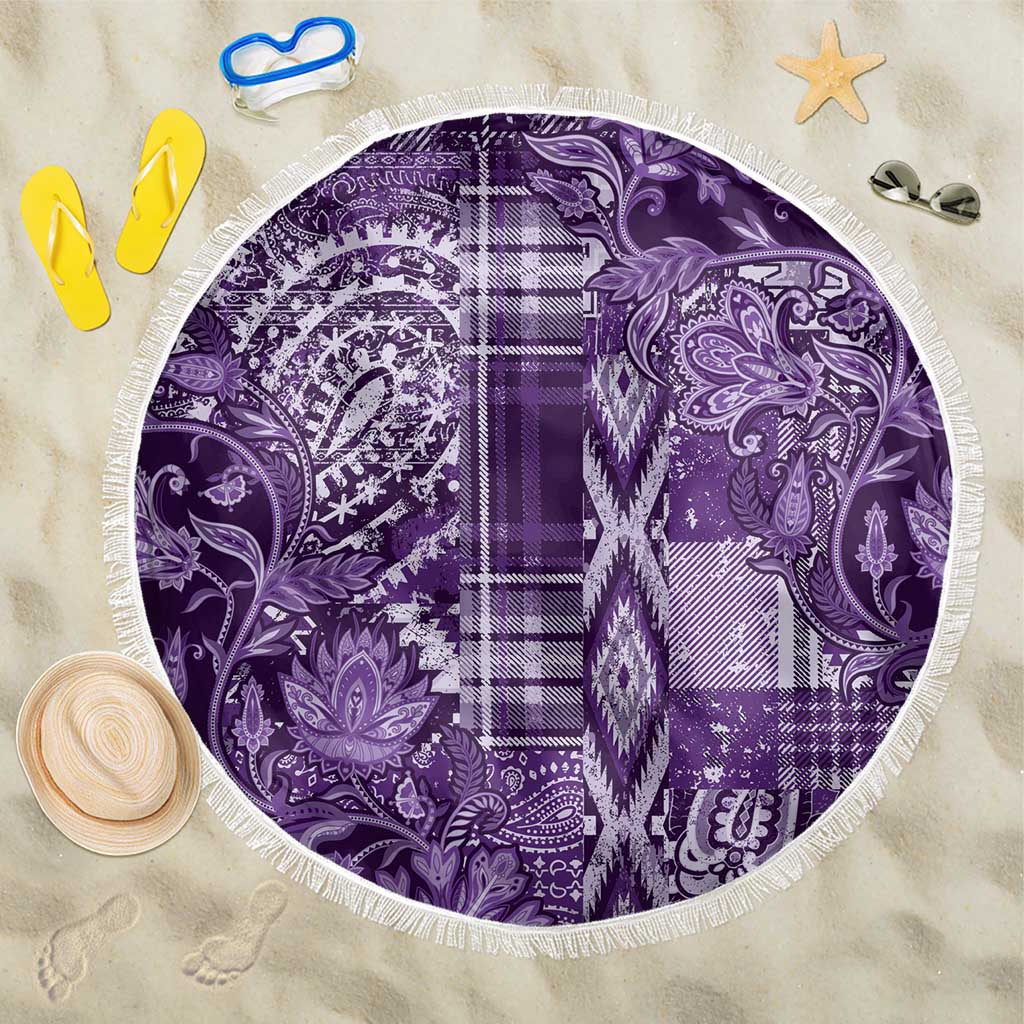 Afro Floral mix Maasai Shuka Beach Blanket Purple Moitf