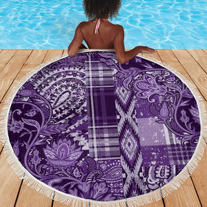 Afro Floral mix Maasai Shuka Beach Blanket Purple Moitf