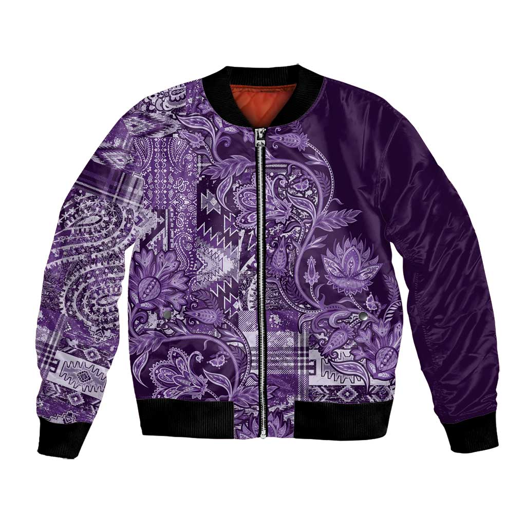 Afro Floral mix Maasai Shuka Bomber Jacket Purple Moitf