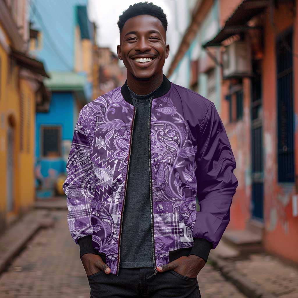 Afro Floral mix Maasai Shuka Bomber Jacket Purple Moitf