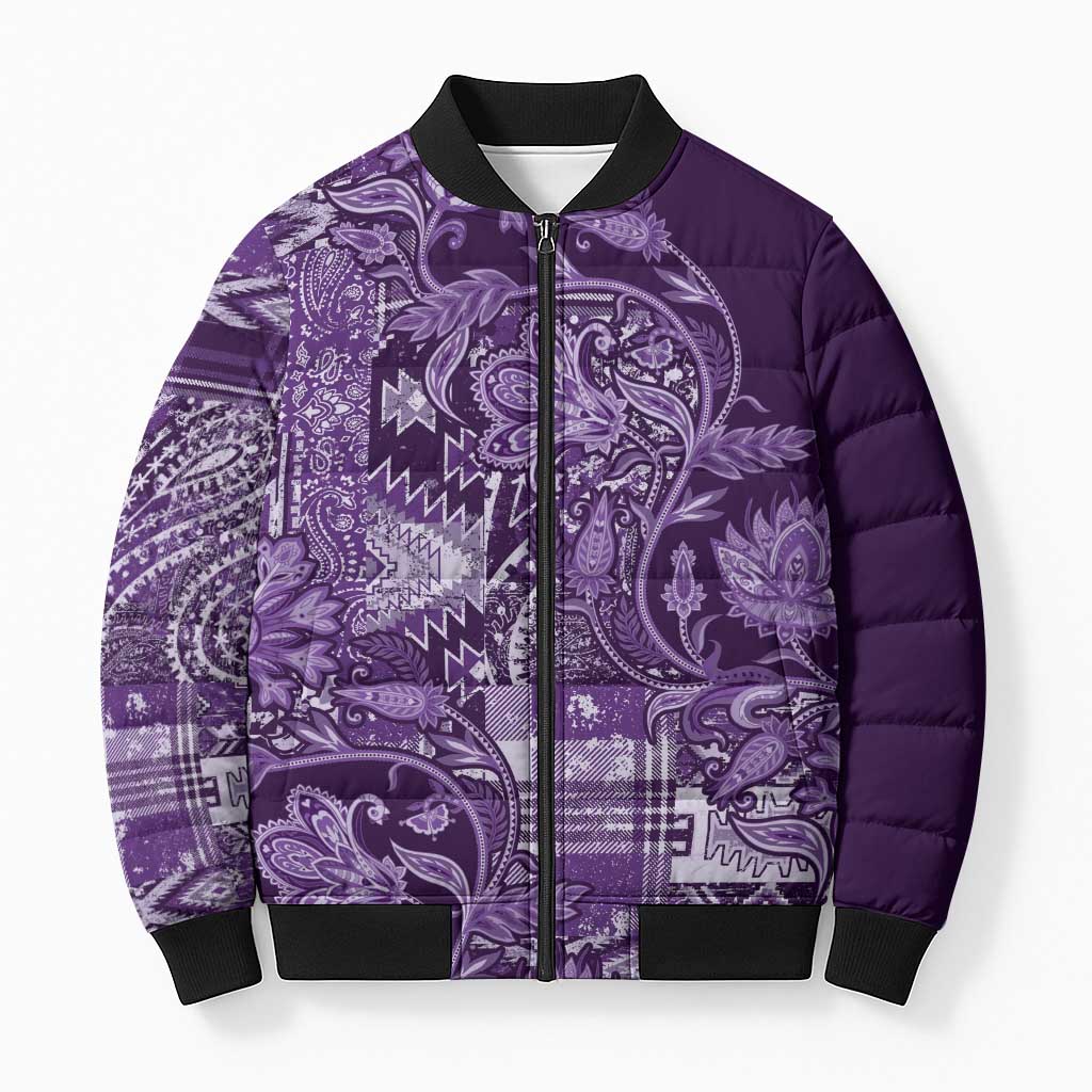 Africa Floral mix Maasai Shuka Bomber Puffer Jacket Purple Moitf