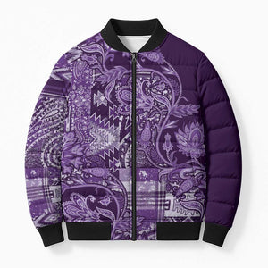 Africa Floral mix Maasai Shuka Bomber Puffer Jacket Purple Moitf