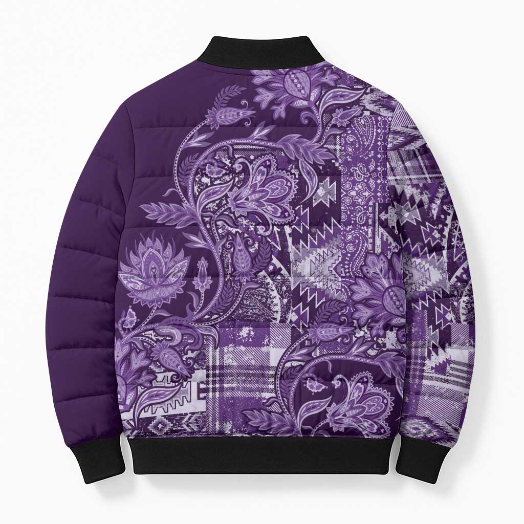 Africa Floral mix Maasai Shuka Bomber Puffer Jacket Purple Moitf