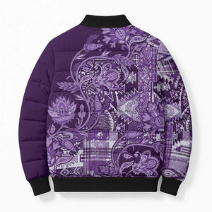 Africa Floral mix Maasai Shuka Bomber Puffer Jacket Purple Moitf