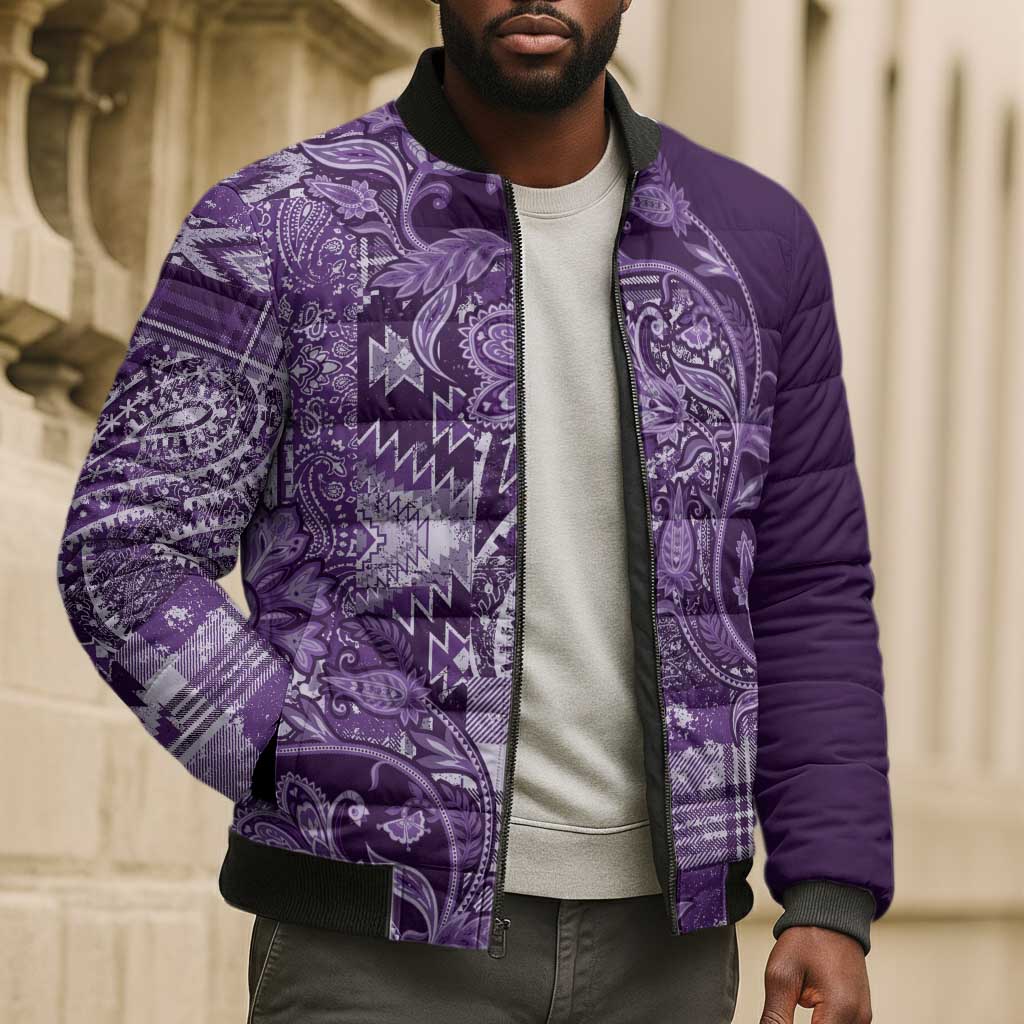 Africa Floral mix Maasai Shuka Bomber Puffer Jacket Purple Moitf