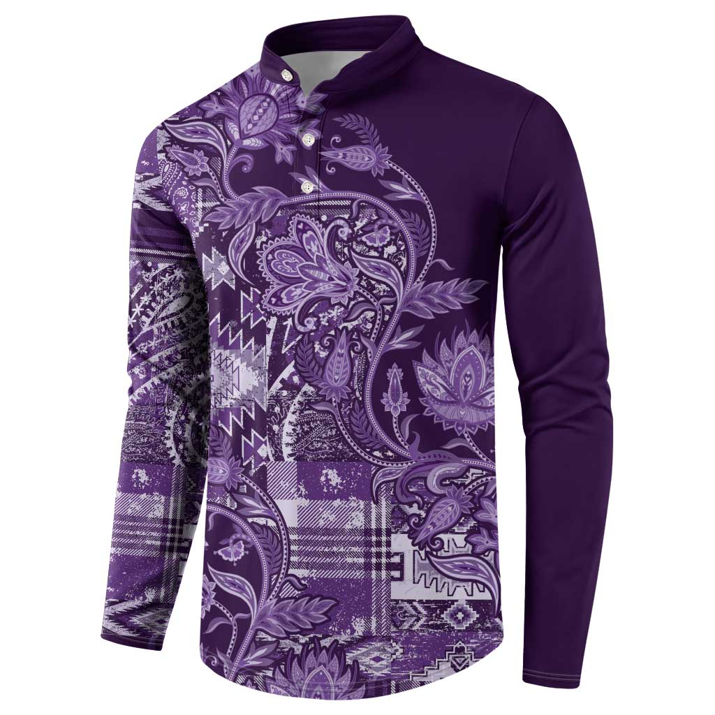 Africa Floral mix Maasai Shuka Button Sweatshirt Purple Moitf