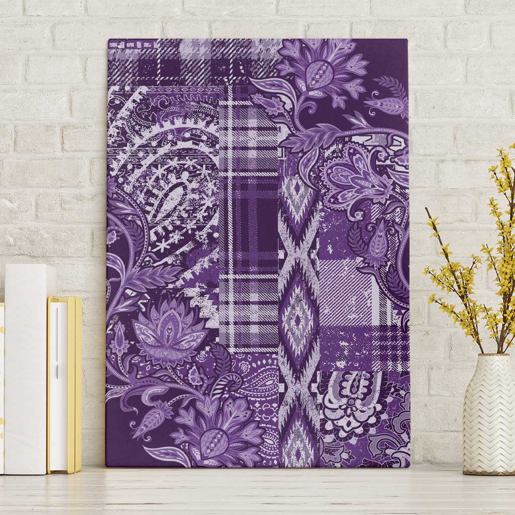 Afro Floral mix Maasai Shuka Canvas Wall Art Purple Moitf