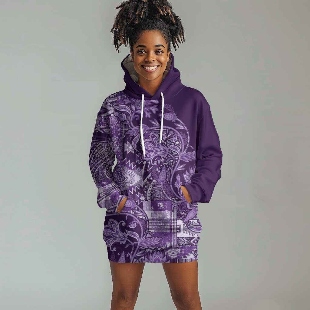 Afro Floral mix Maasai Shuka Hoodie Dress Purple Moitf