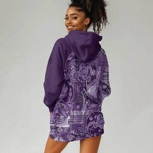 Afro Floral mix Maasai Shuka Hoodie Dress Purple Moitf