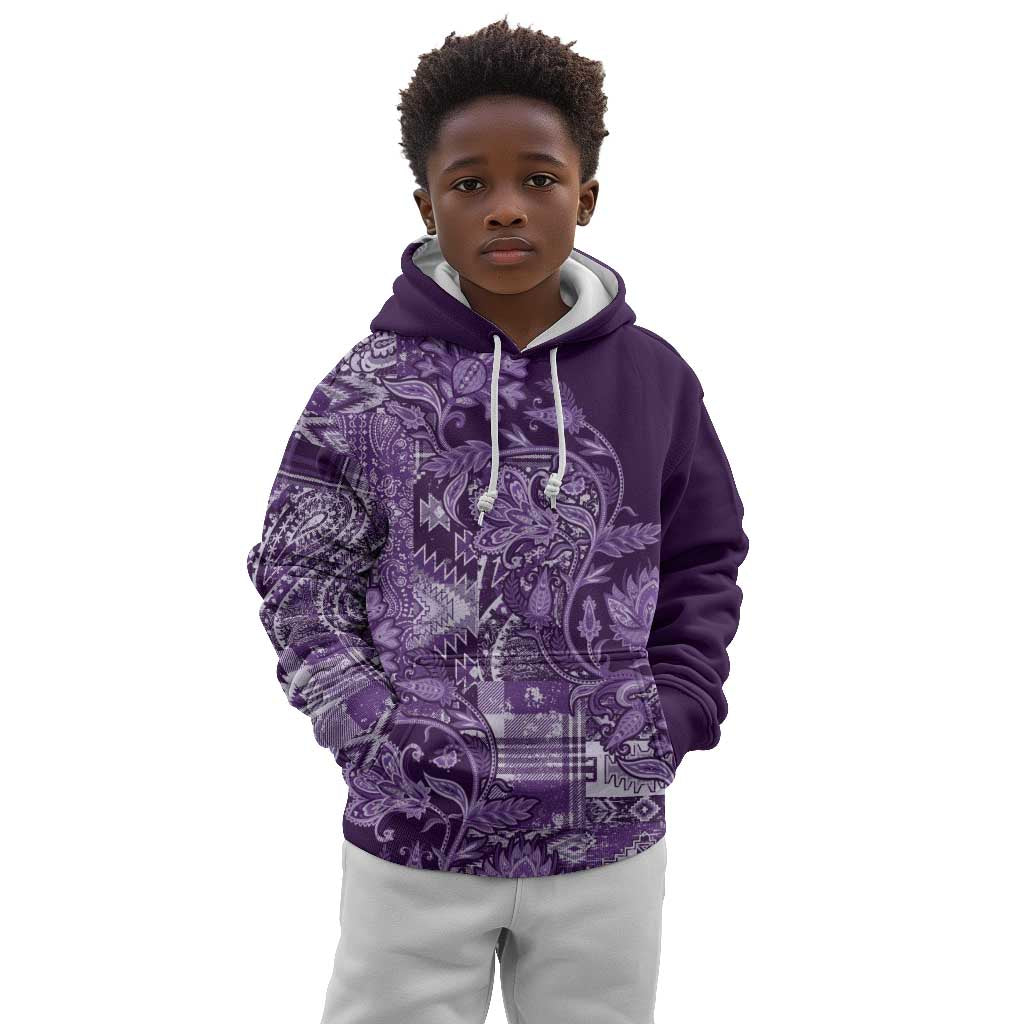 Afro Floral mix Maasai Shuka Kid Hoodie Purple Moitf